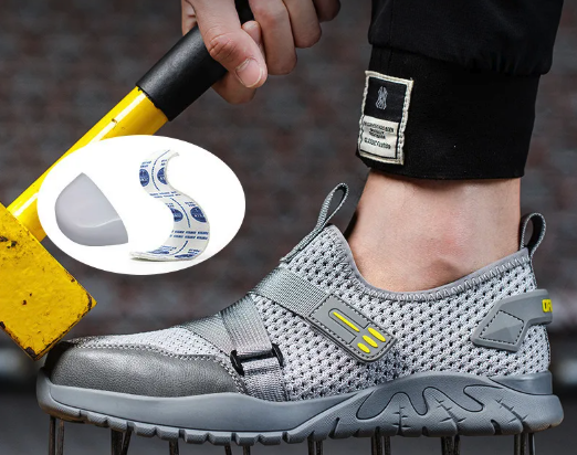 Męskie buty na sezon letni roboczo ochronne z blachą rozmiar 36-46 szare wsuwane z siatki na rzep