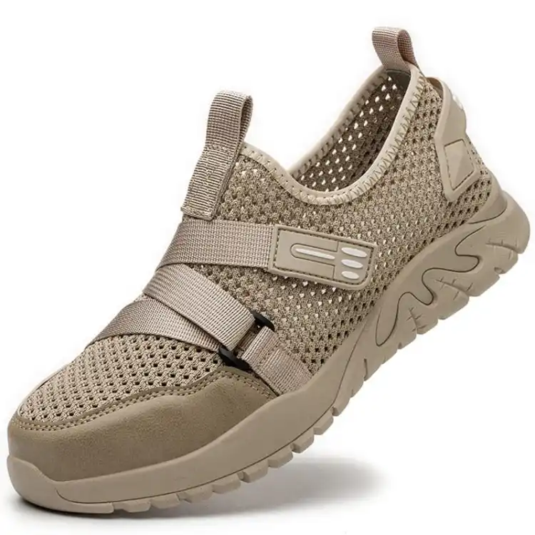 Męskie buty na sezon letni roboczo ochronne z blachą rozmiar 36-46 khaki wsuwane z siatki na rzep