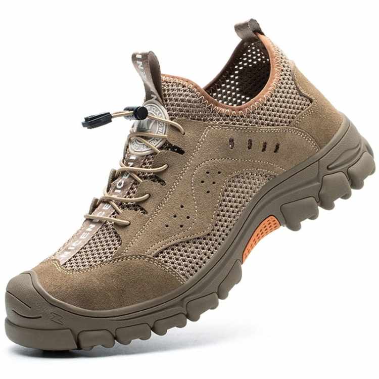 Męskie buty do pracy ochronne trekkingowe z blachą 36-46 Pro siatkowane z zamszem beż na ściągacze wsuwane
